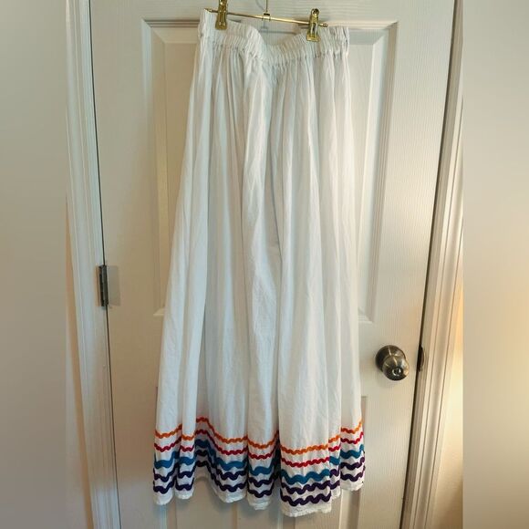 Anthropologie Moon Orchids White A-Line Skirt with Colorful Trim - Picture 5 of 6